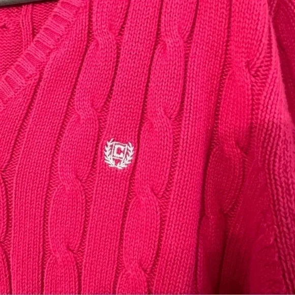 Chaps Cable Knit Hot Pink Long Sleeve V-Neck Sweater Size Large GUC - Picture 8 of 8